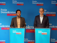 Pressekonfernez mit FDP-Spitzenkandidat Martin Hagen und Digitalrat-Vorsitzenden Ulrich Bode.